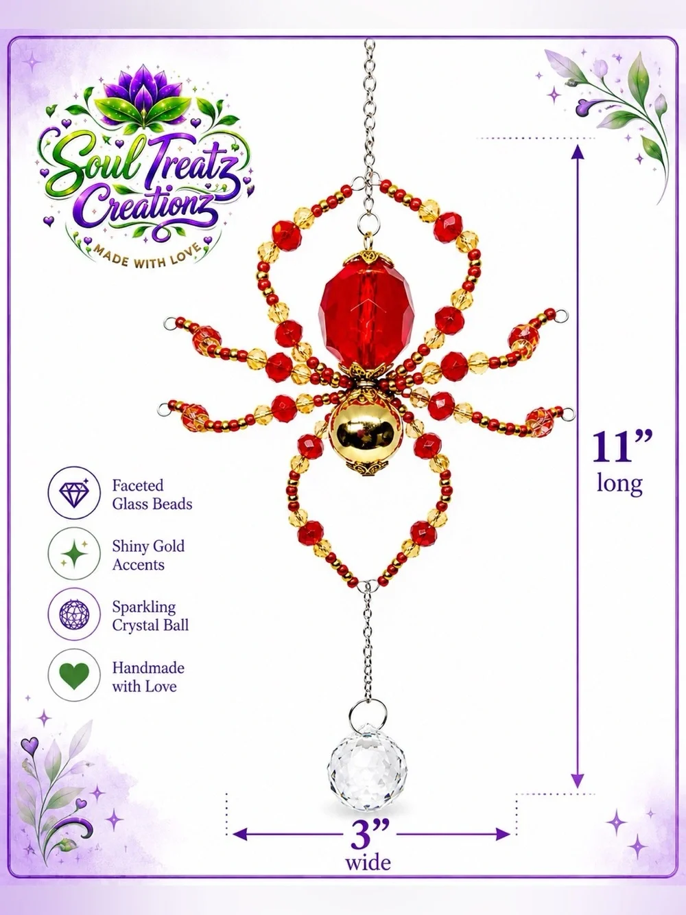 Red & Gold Crystal Beaded Spider Sun Catcher